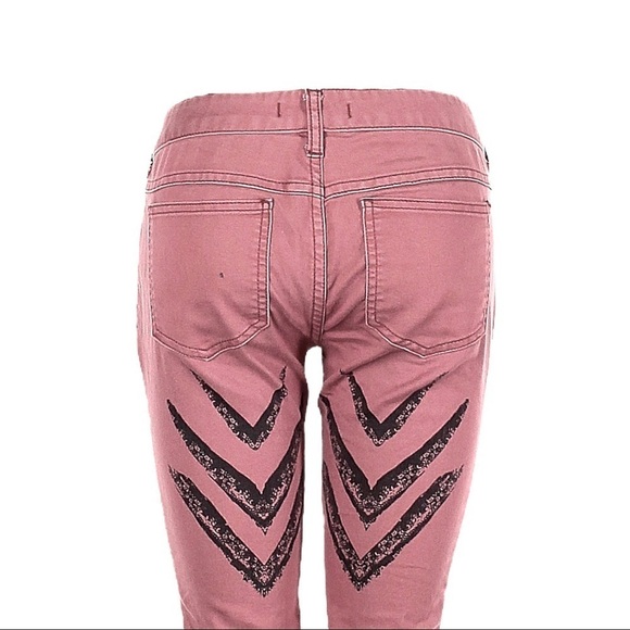 Free People Arrow Boho Print Dusty Rose Ankle Skinny Jeans Size 24 - Picture 6 of 10